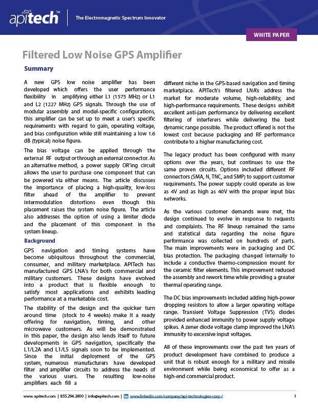 Filtered Low Noise GPS Amplifier